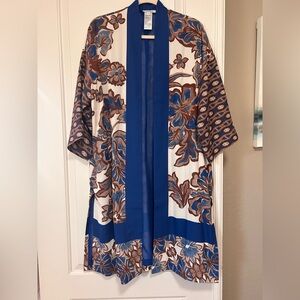 💙🤎Chic & Elegant Earthy Blue & Brown Patterned- Kimono Robe knee length💙🤎